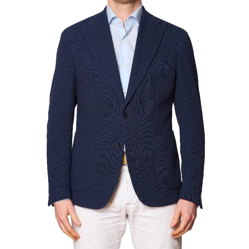 SARTORIA PARTENOPEA Blue Micro Cotton Peak Lapel Jacket NEW Current Model