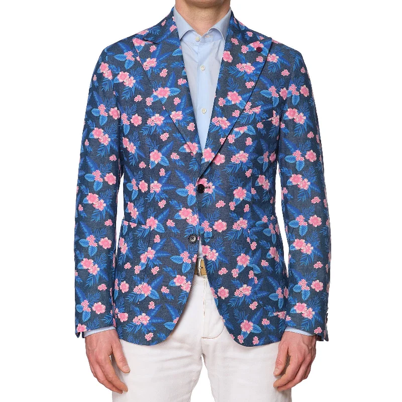 SARTORIA PARTENOPEA Blue-Pink Floral Design Cotton Jacket EU 50 NEW US 40 Current Model