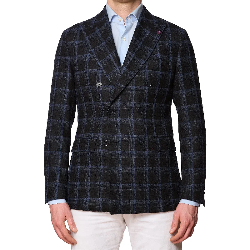 SARTORIA PARTENOPEA Blue Plaid Wool DB Jacket EU 50 NEW US 40 Current Model