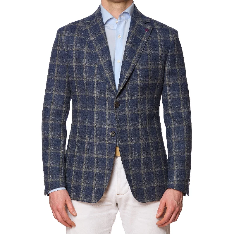 SARTORIA PARTENOPEA Blue Plaid Wool Jacket NEW Current Model