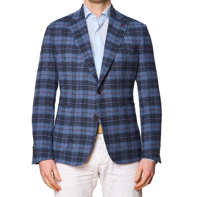 SARTORIA PARTENOPEA Blue Plaid Wool Unlined Jacket EU 52 NEW US 42 Current Model