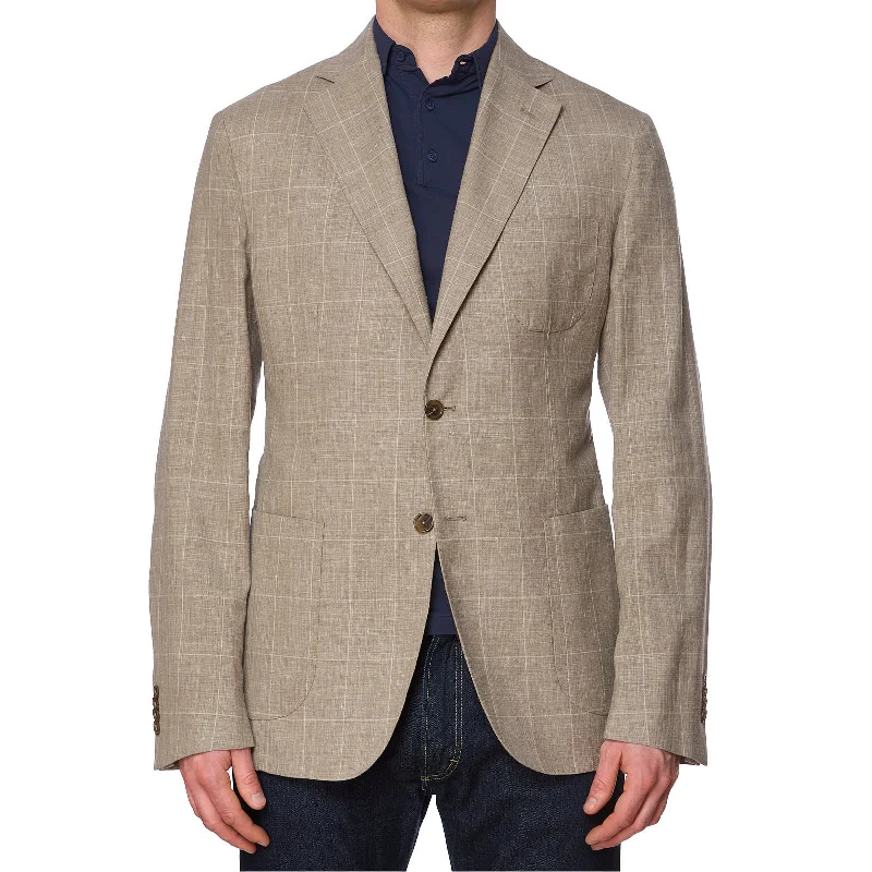 SARTORIA PARTENOPEA for DRINKWATER'S Gray Windowpane Linen Jacket NEW Current Model