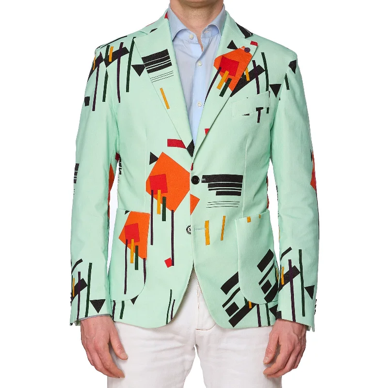 SARTORIA PARTENOPEA Mint Green Geometric Design Cotton-Elastane Jacket EU 50 NEW US 40 Current Model