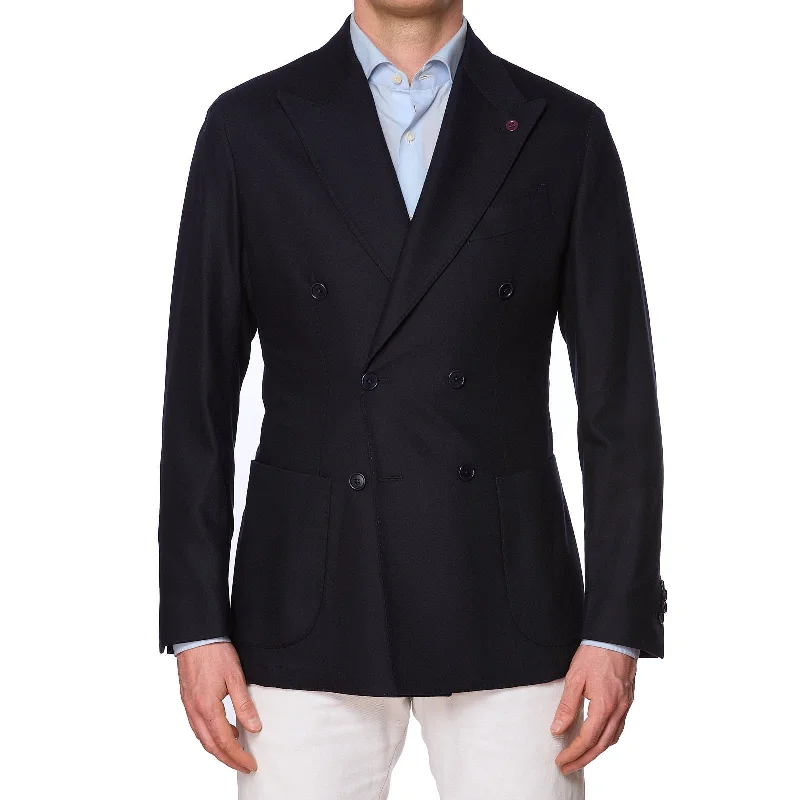 SARTORIA PARTENOPEA Navy Blue Wool-Cashmere DB Jacket Blazer EU 50 NEW US 40