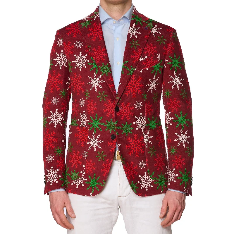 SARTORIA PARTENOPEA Red Christmas Design Cotton-Elastane Jacket EU 50 NEW US 40 Current Model