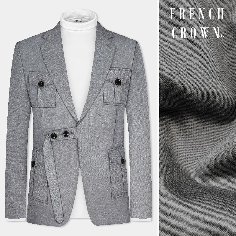 Venus Gray Solid Cotton Belt Closure Designer Blazer