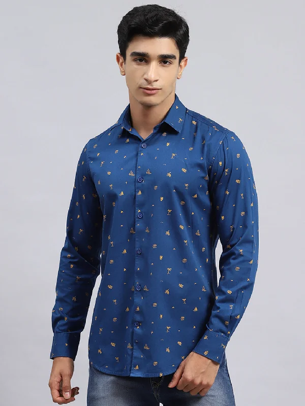 Men Navy Blue Printed Shirt