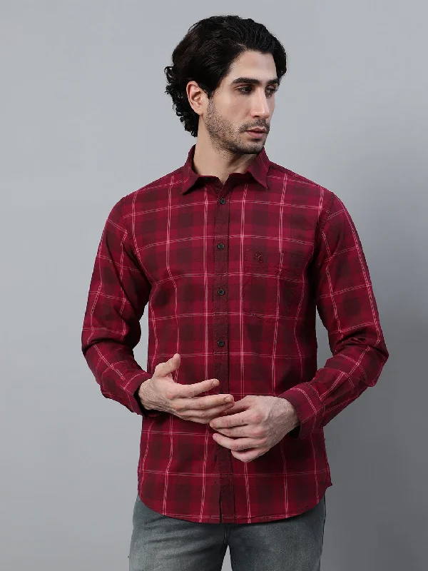 Men's Maroon Checkered Full Sleeve Casual Shirt