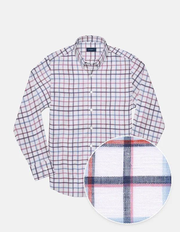 Pink And Navy Cotton Linen Overcheck