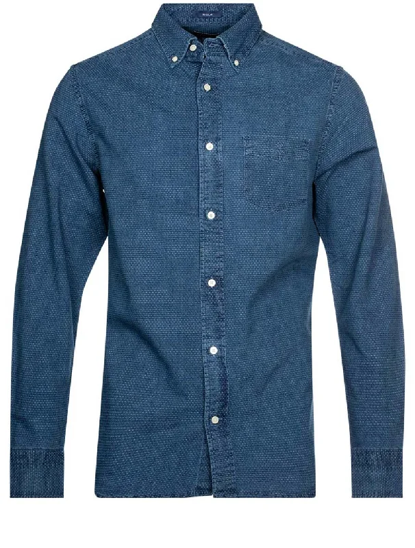 Regular Fit Washed Poplin Check Shirt Indigo