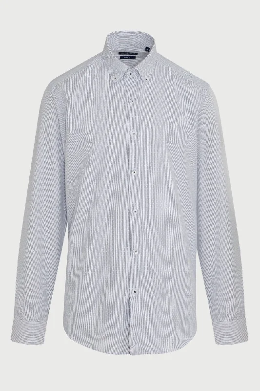 Regular Fit Long Sleeve Striped Cotton Blend Casual Shirt, Navy C.