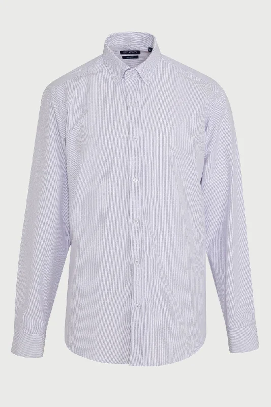 Regular Fit Long Sleeve Striped Cotton Blend Casual Shirt, Purple D.