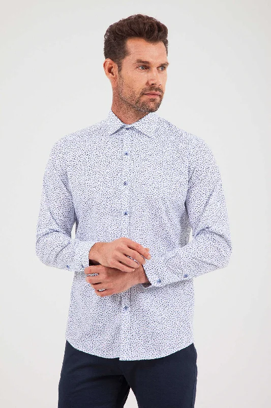 Regular Fit Printed Cotton Blend Blue Casual Shirt