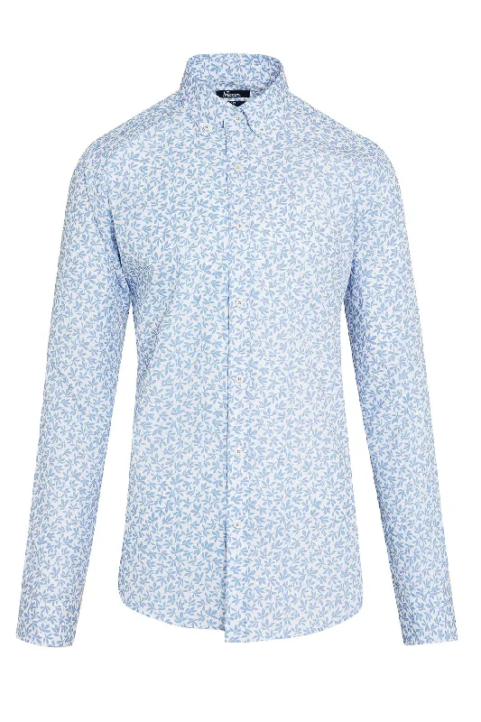 Slim Fit Long Sleeve Printed Cotton Blue Floral Casual Shirt