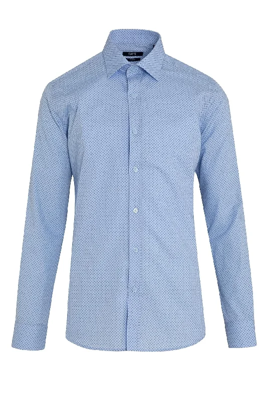 Slim Fit Long Sleeve Printed Cotton Casual Shirt, Blue B3