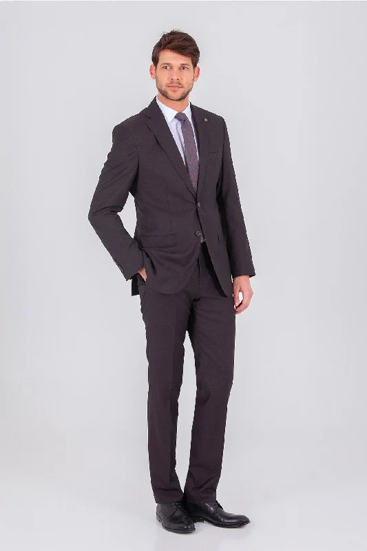 Slim Fit Notch Lapel Brown Wool Classic Suit