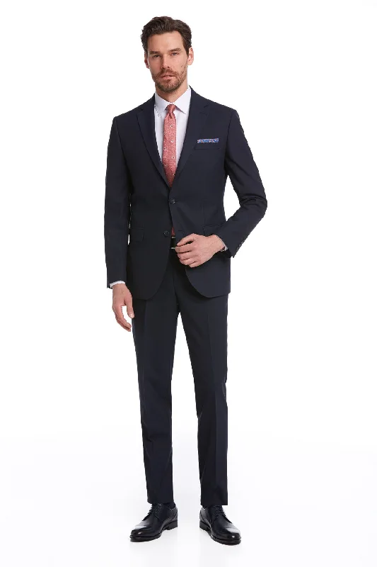 Slim Fit Notch Lapel Navy Wool Blend Classic Suit