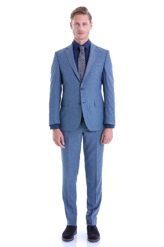 Slim Fit Notch Lapel Patterned Classic Suit, Light Navy D.