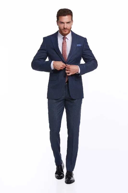 Slim Fit Notch Lapel Textured Navy Classic Suit