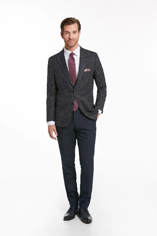 Slim Fit Notch Lapel Tonal Plaid Navy Casual Suit