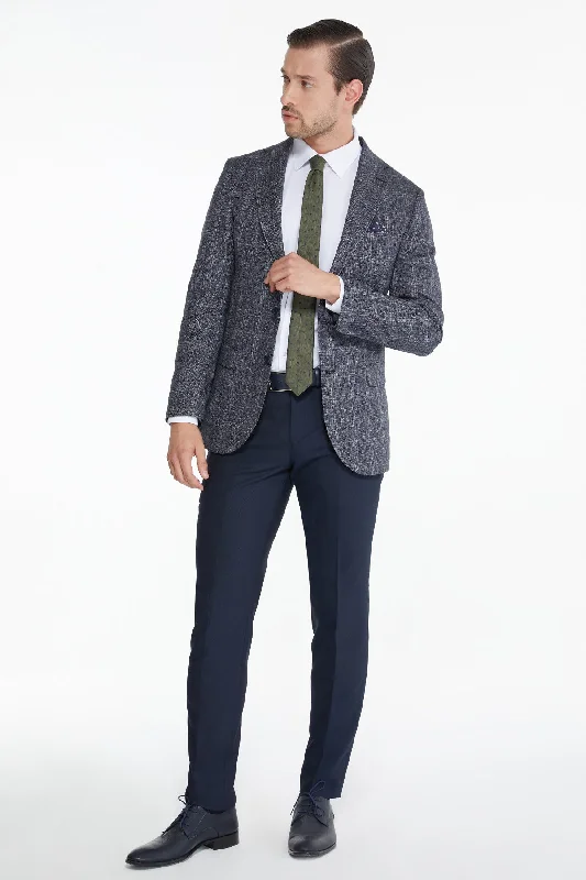 Slim Fit Tonal Plaid Notch Lapel Navy Casual Suit