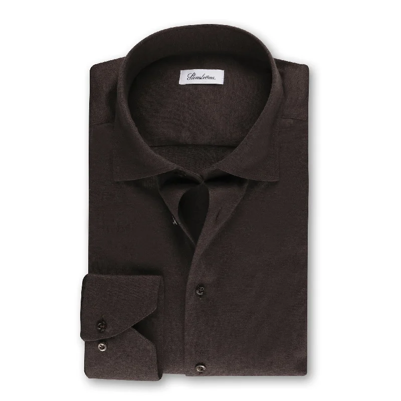 ID40113-Stenstroms Brown Stretch Jersey  Shirt