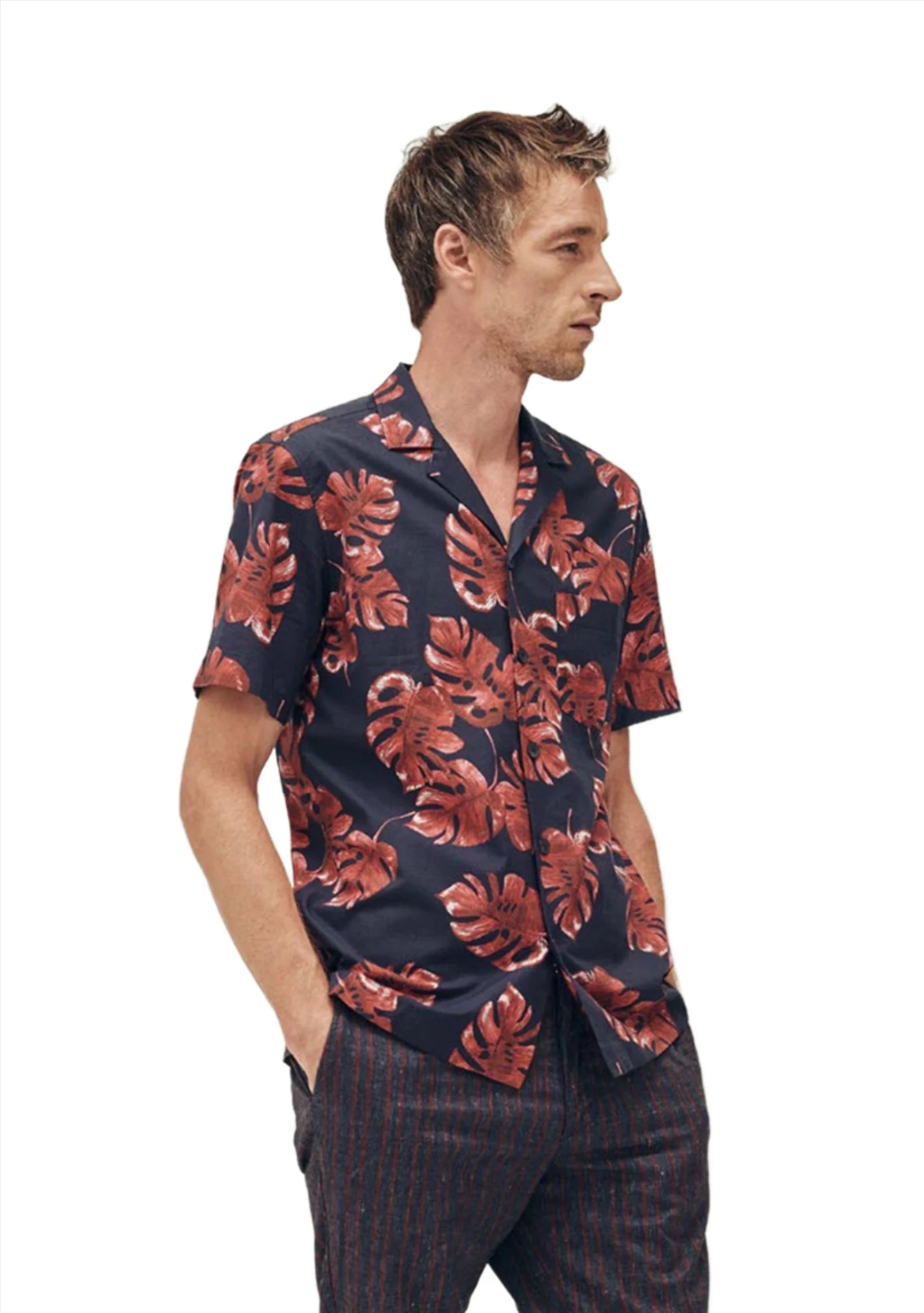 ID50206-Xacus Navy Red S/S Floral Shirt