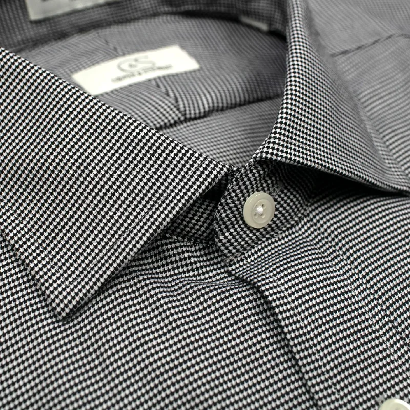 Black and White Dobby Houndstooth Wrinkle-Free Cotton Dress Shirt with Spread Collar by Cooper & Stewart