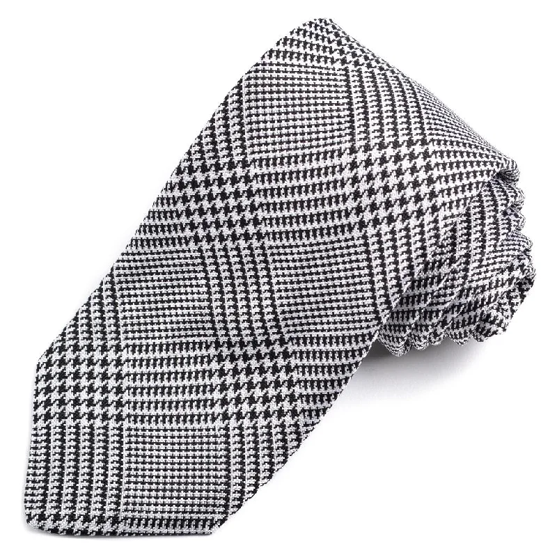 Black and White Houndstooth Plaid Woven Silk Jacquard Tie by Dion Neckwear