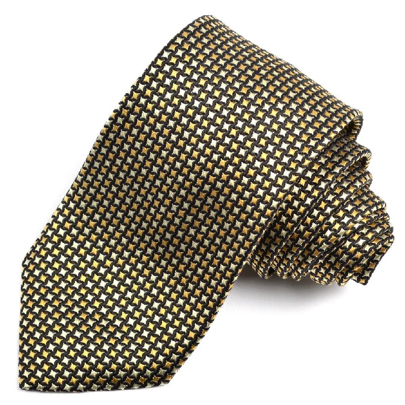 Black, Gold, and Light Gold Micro Diamond Woven Silk Jacquard Tie by Dion Neckwear