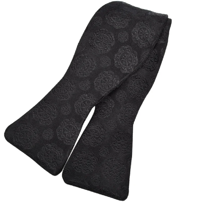 Black Medallion Silk Woven Jacquard Bow Tie in Choice of Styles (Regular and Long Length) by Dion Neckwear