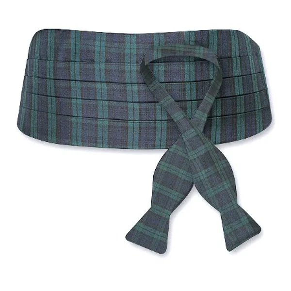 Black Watch Tartan Silk Jacquard Cummerbund and Bow Tie Set by Dion