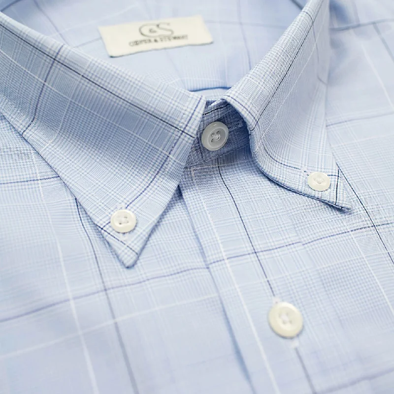 Blue Box Check Wrinkle-Free Cotton Dress Shirt with Button-Down Collar by Cooper & Stewart