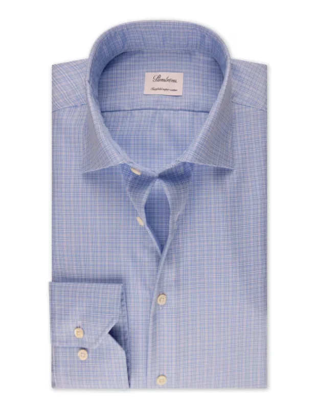 Blue Checked Twill Shirt | Fitted