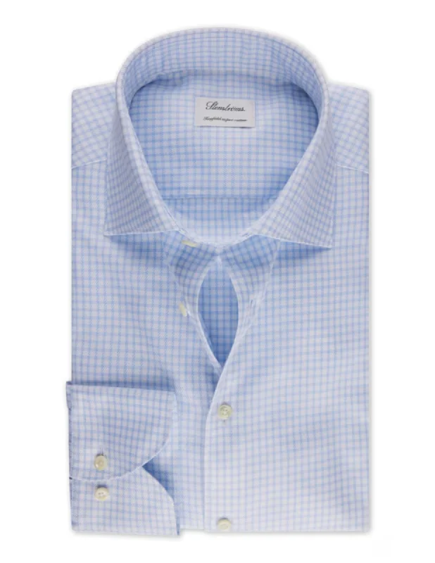 Blue Checked Twill Shirt | Fitted