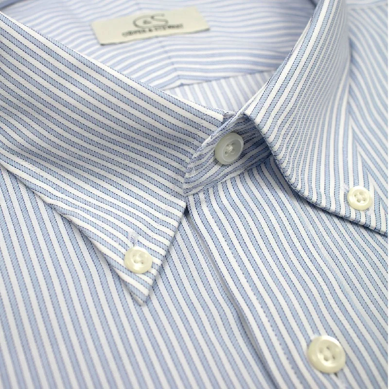 Blue Shadow Stripe Wrinkle-Free Stretch Cotton Dress Shirt with Button-Down Collar by Cooper & Stewart