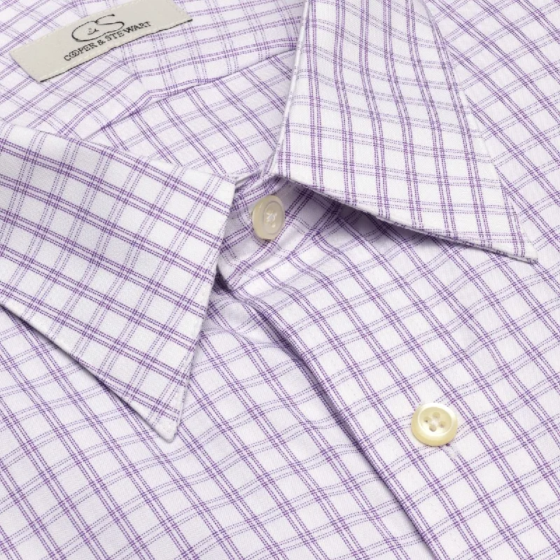 Lavender Double Bar Check Wrinkle-Free Cotton Dress Shirt with Spread Collar by Cooper & Stewart