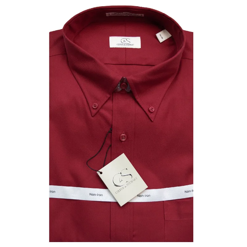 Solid Wrinkle-Free Cotton Twill Shirt in Red (Size Small) by Cooper & Stewart