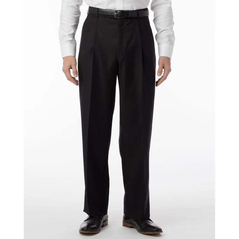 Super 120s Wool Travel Twill Comfort-EZE Trouser in Black (Manchester Pleated Model) by Ballin