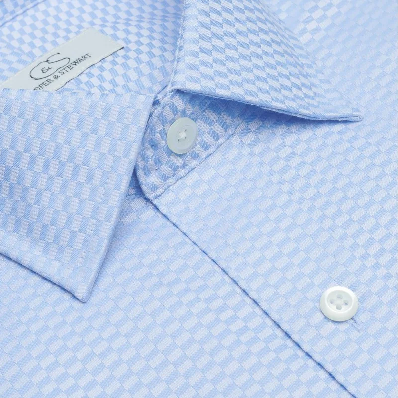 The Washington - Wrinkle-Free Tonal Check Cotton Dress Shirt in Blue (Tailored Fit) by Cooper & Stewart