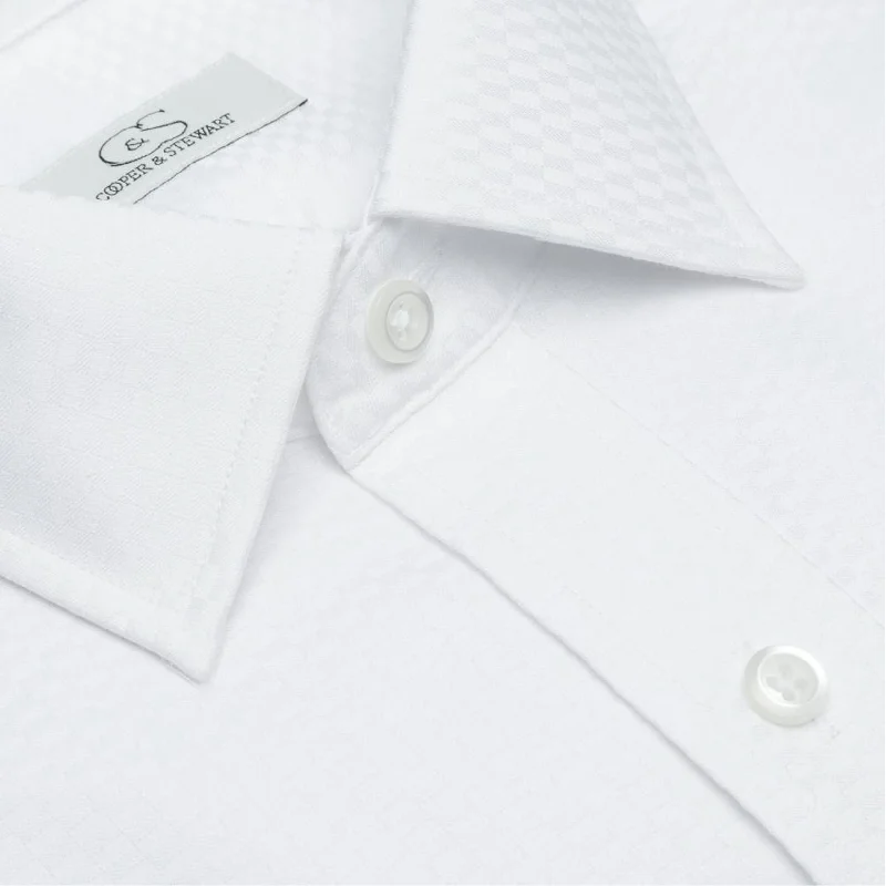 The Washington - Wrinkle-Free Tonal Check Cotton Dress Shirt in White (Size 15 1/2 - 34/35) by Cooper & Stewart