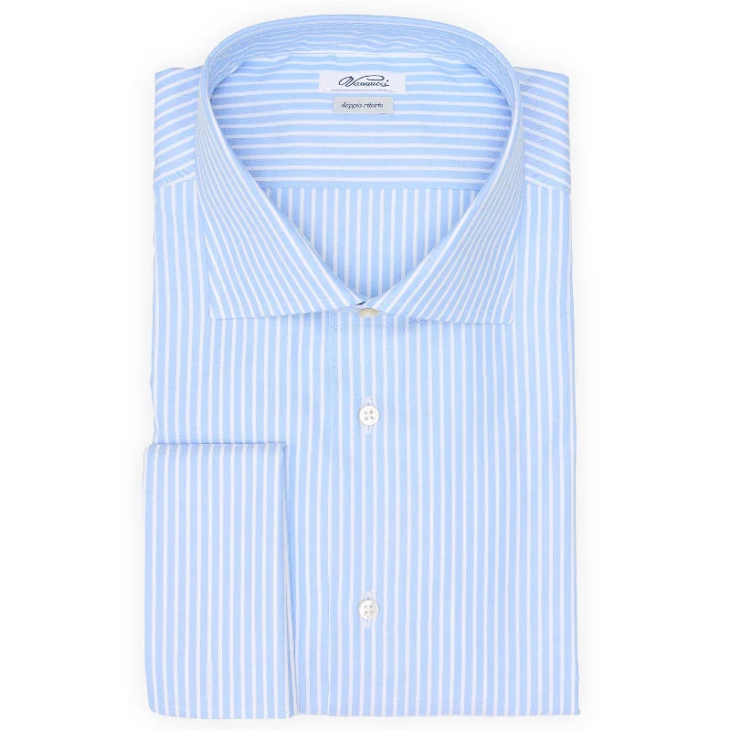 VANNUCCI Milano Blue Pencil-Striped Cotton French Cuff Dress Shirt NEW