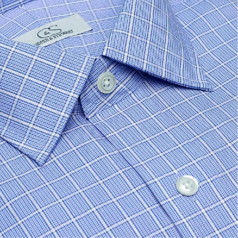 The Medina - Wrinkle-Free Overlay Check Cotton Dress Shirt in Blue by Cooper & Stewart