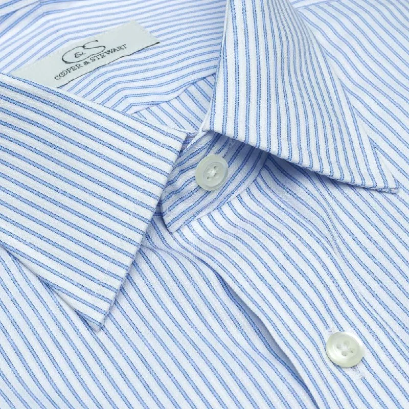 The Franklin Blue - Wrinkle-Free Satin Stripe Cotton Dress Shirt by Cooper & Stewart